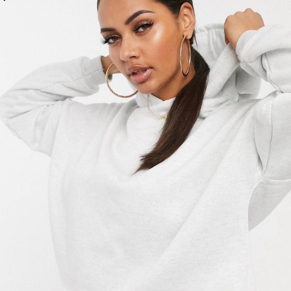 ASOS Cropped Cutoff Hooded Pullover Fleece Sweatshirt Gray size 12 Large